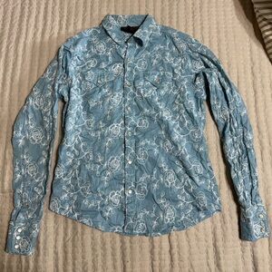Ariat Light Blue Floral-Print Button-Down Shirt